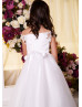 Off Shoulder White Lace Tulle Flower Girl Dress